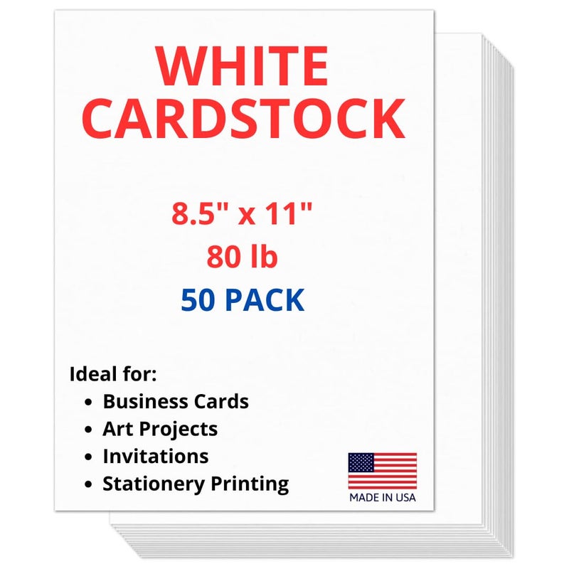 Cranium Press 50 Sheets of Heavyweight White Cardstock Ideal for Business Cards, Art Projects, Invitations, and Stationery Printing | 80 lb Weight | 8.5 x 11 inches | Thick Cover Stock (216 gsm) | - Image 1